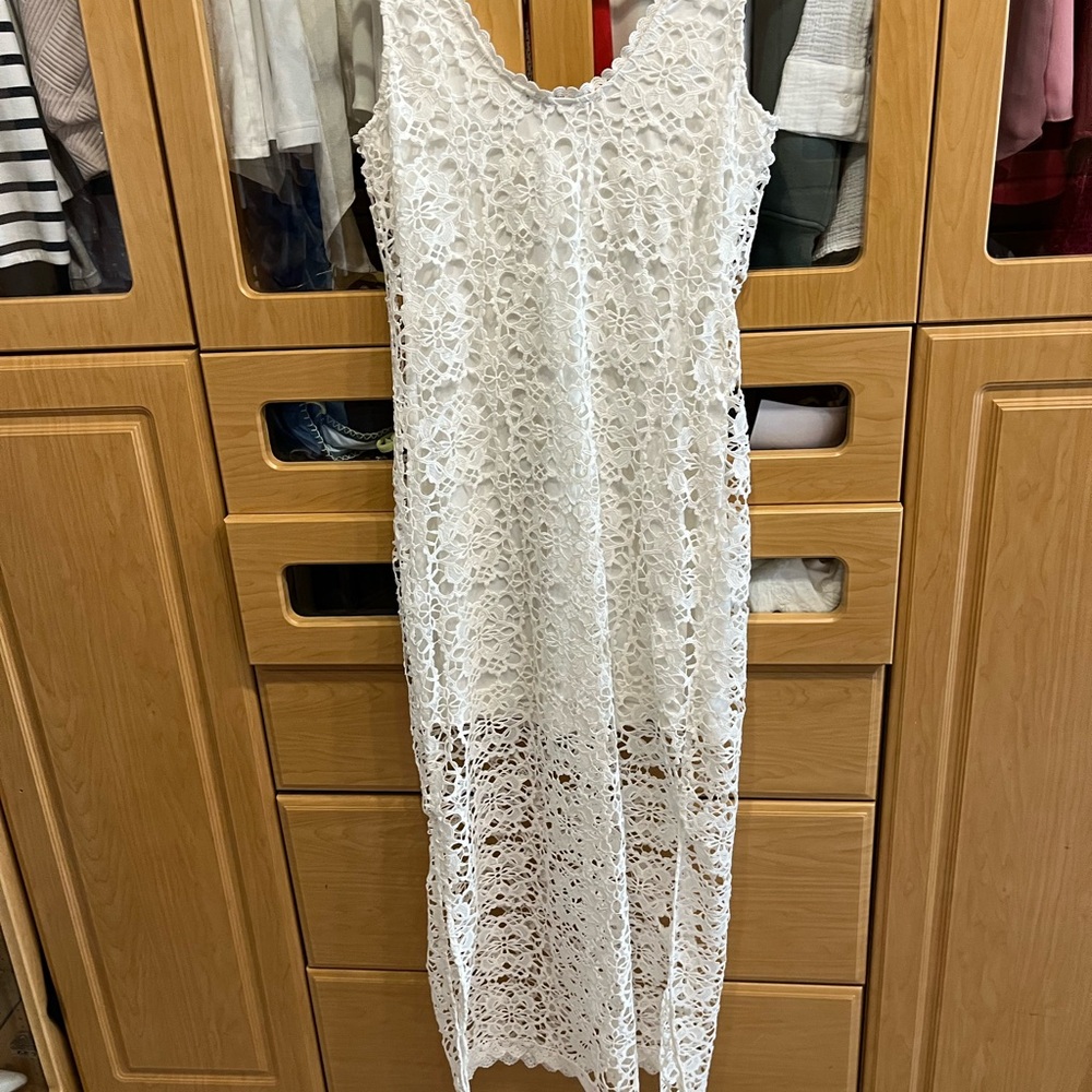 Boston Proper white crochet lace overlay with maxi dress size M